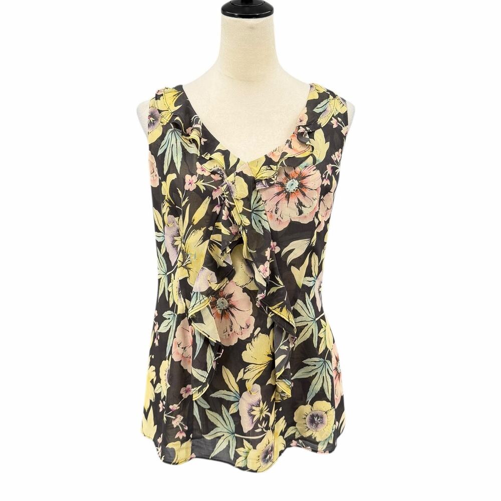 Cabi 3265 Osaka Nights Pastel Colorful Floral Ruffle Tank Sleeveless Blouse